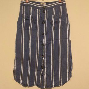 Marine Layer Tess Skirt with Pockets Midi Blue and White Striped Button Front M